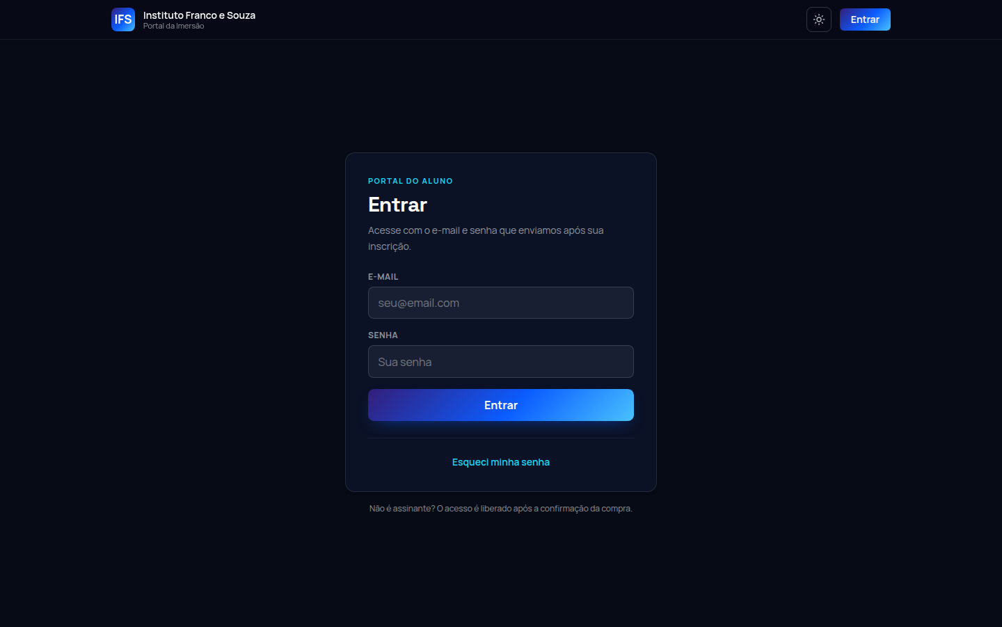 Tela de login do portal do aluno